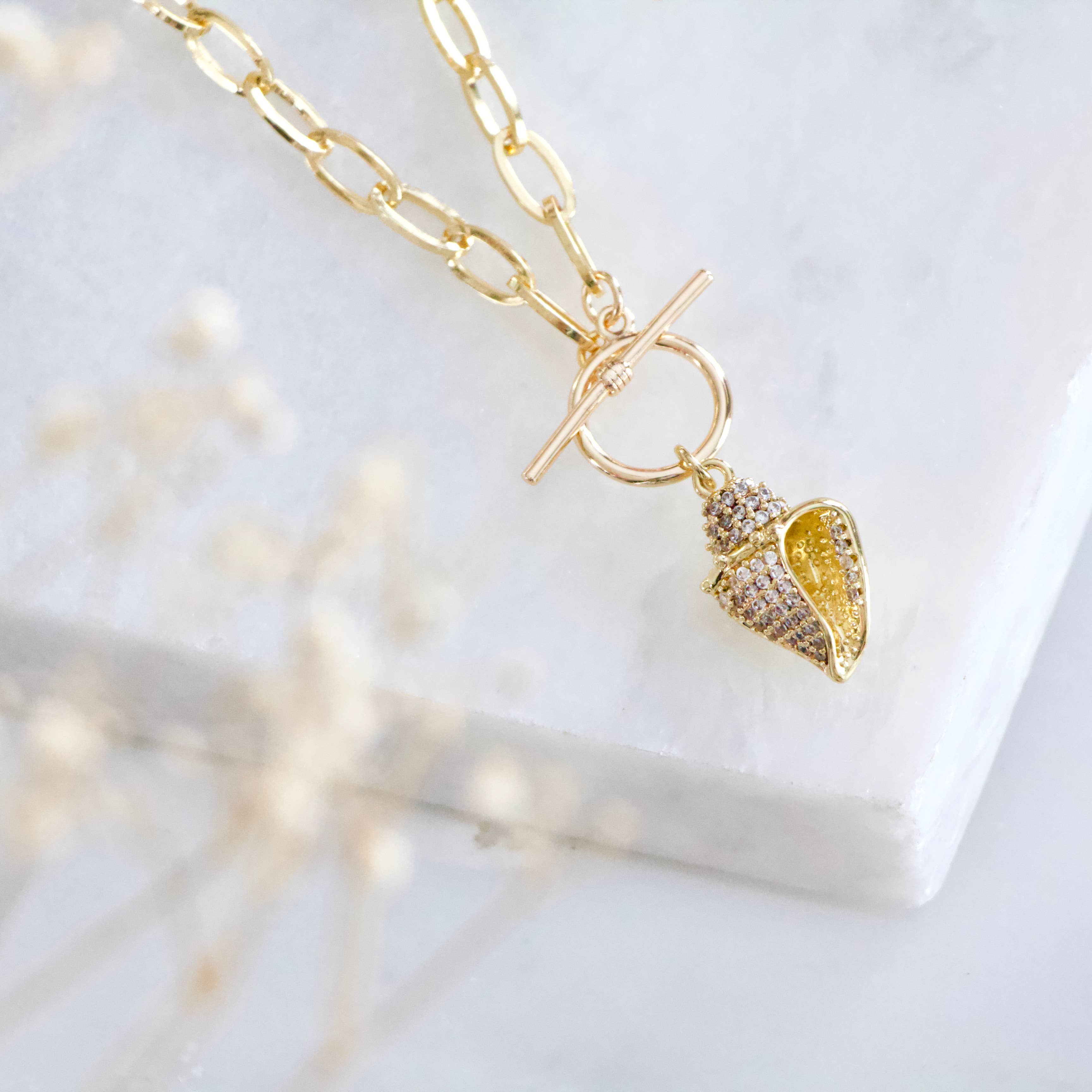 Mesa Blue - CZ Shell Toggle Necklace