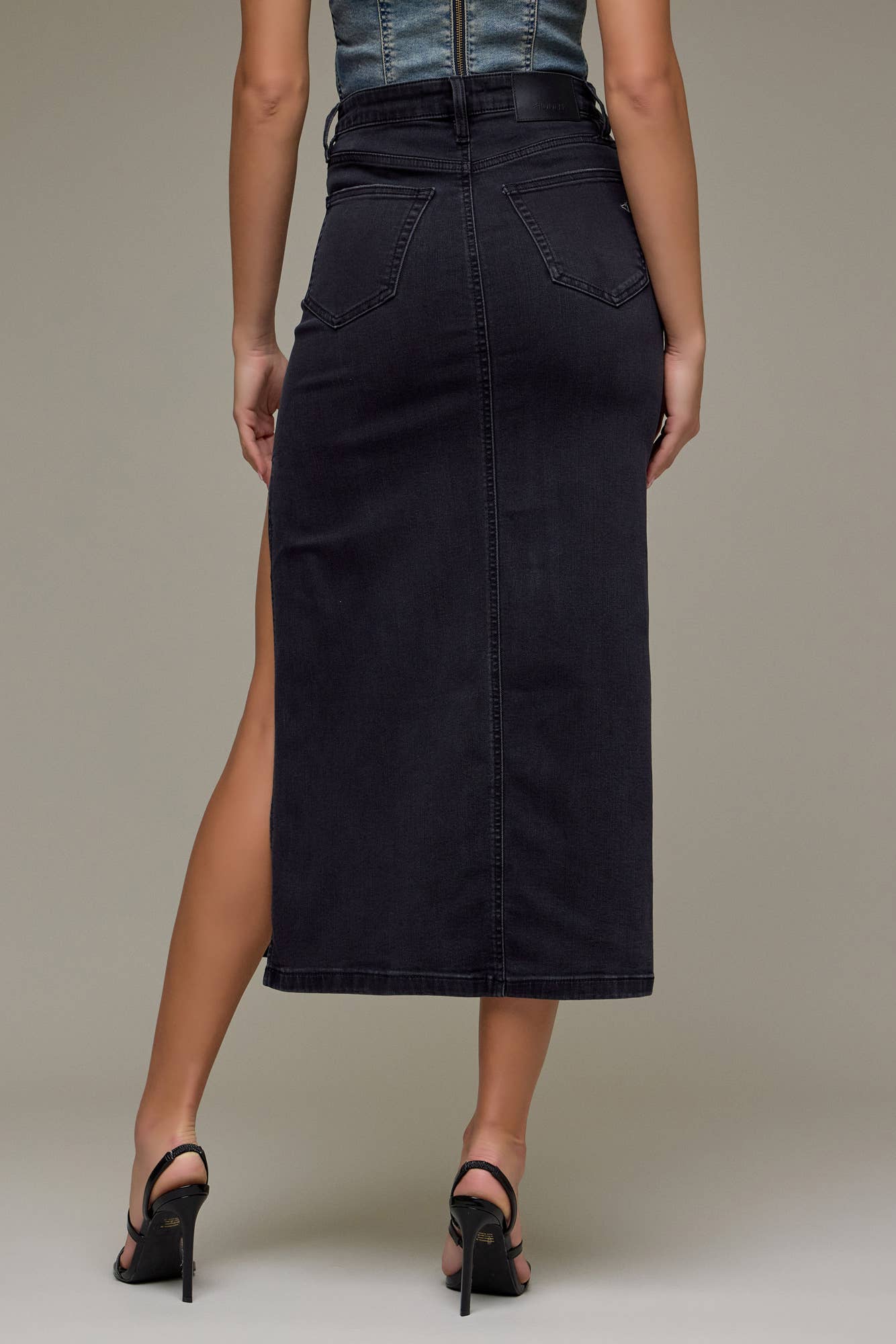 Hidden Jeans - Black Side Slit Stretch Midi Skirt