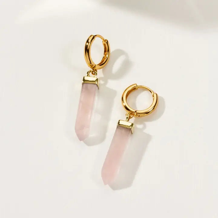 Obelisk Hoop Earring - Rose Quartz