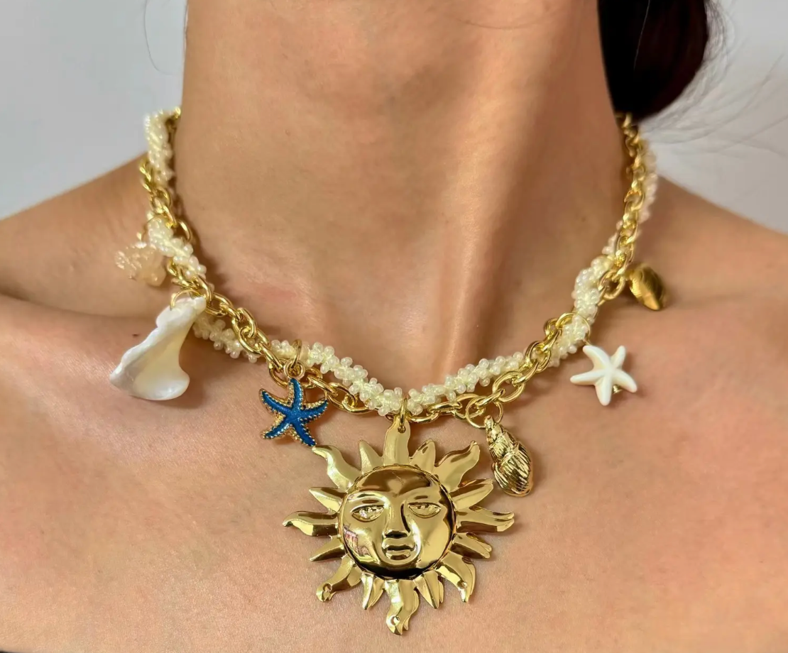 HoopLa - SEA Side- Pearls and Lace- Sunny Necklace