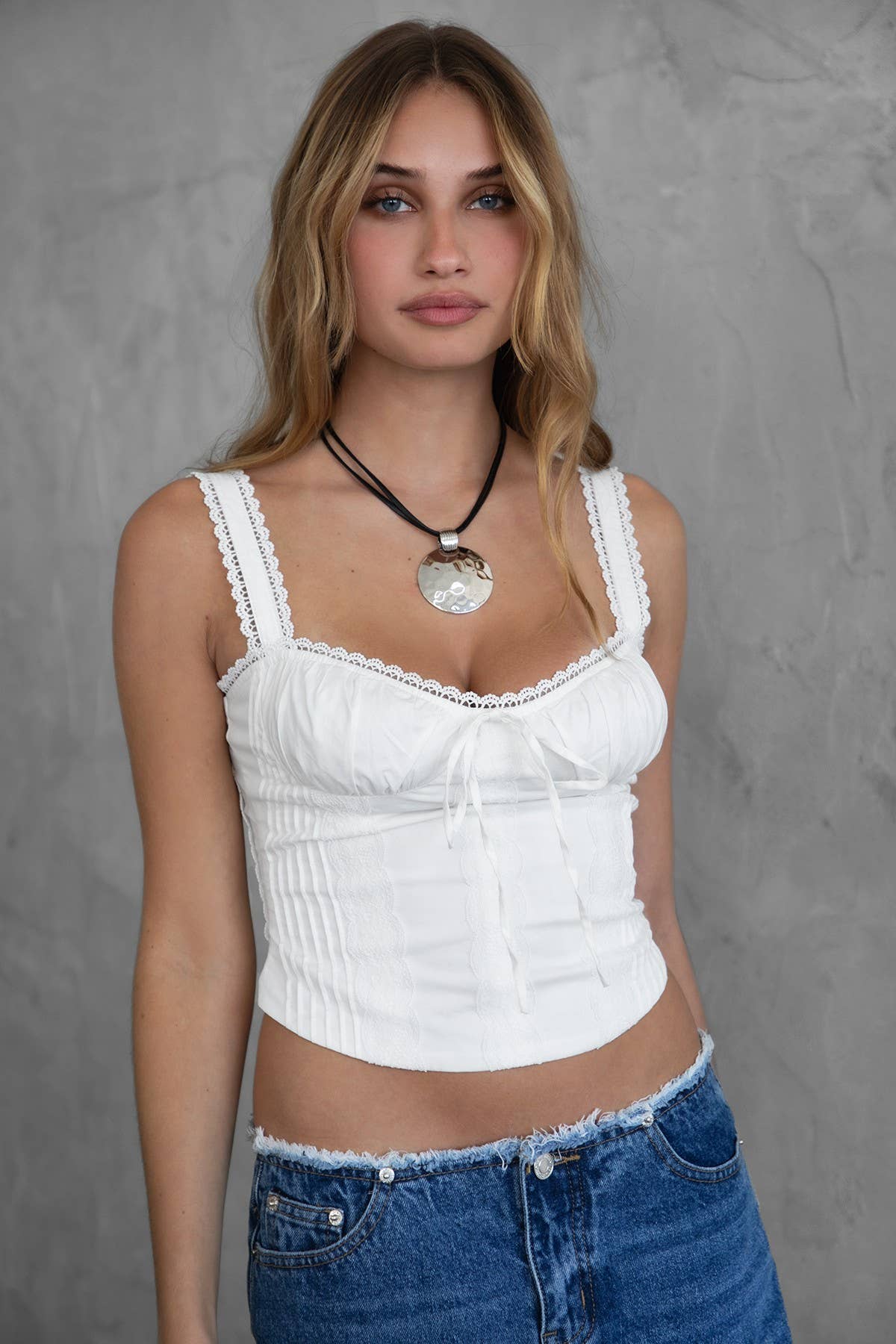 TILLA Sweetheart Neckline with Lace Trim Milkmaid Corset Top