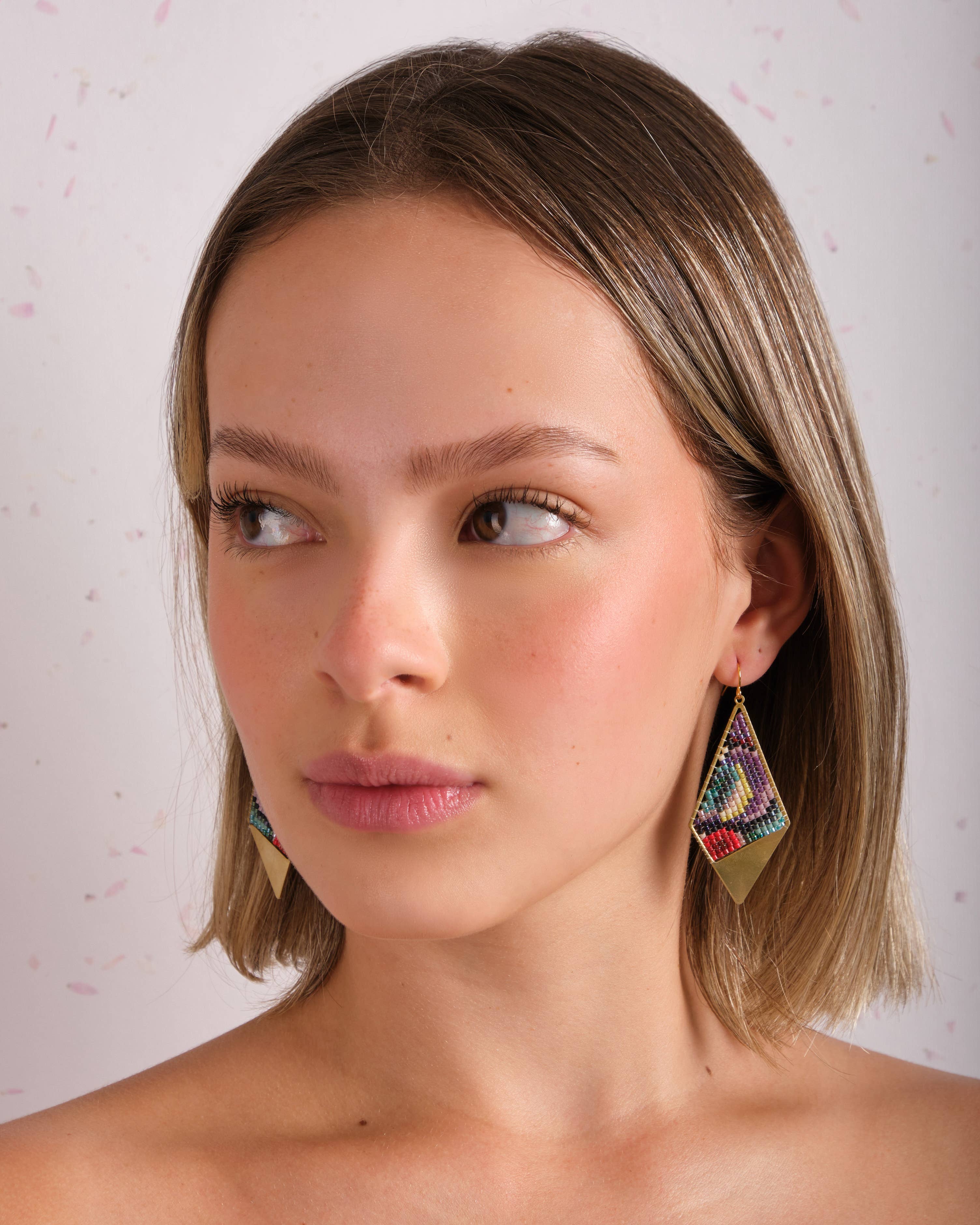 Mayana Designs Co - Beaded Handwoven Kaleidoscope Kite Earrings (Pink/Orange)