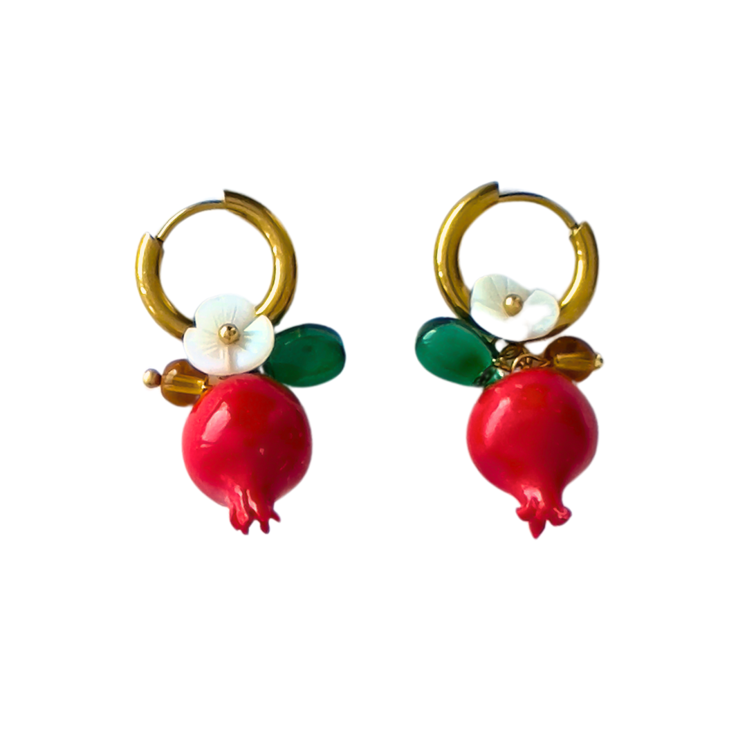 Yellow Dots Studio - Pomegranate Mini Hoop Earrings | Beaded Earrings