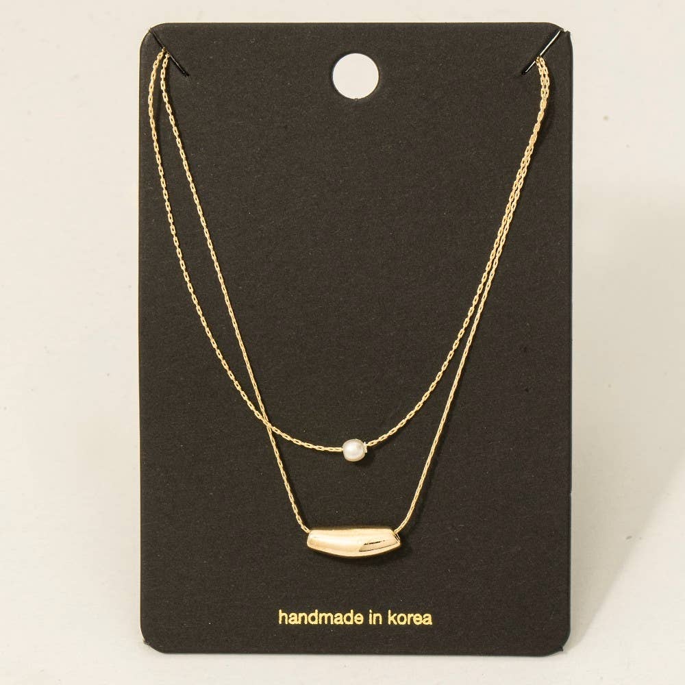 Fame Accessories - Layered Chain Pearl Bead Pendant Necklace