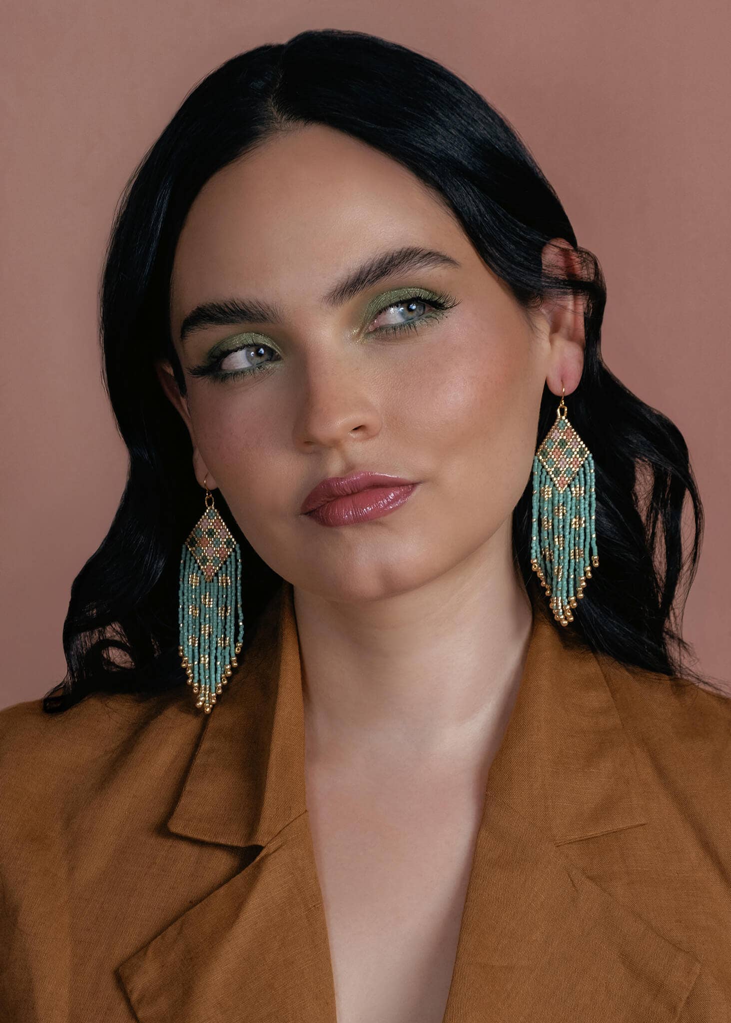 Mayana Designs Co - Beaded Handwoven Sari Fringe Earrings (Blue)