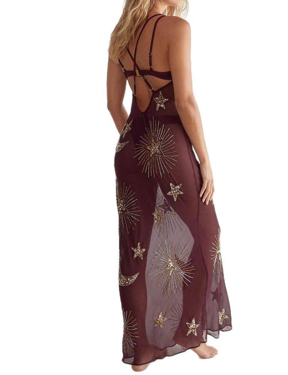 Dipped Shop - Sexy Sparking Sequins V-Neck Backless Maxi Dress DP26I474