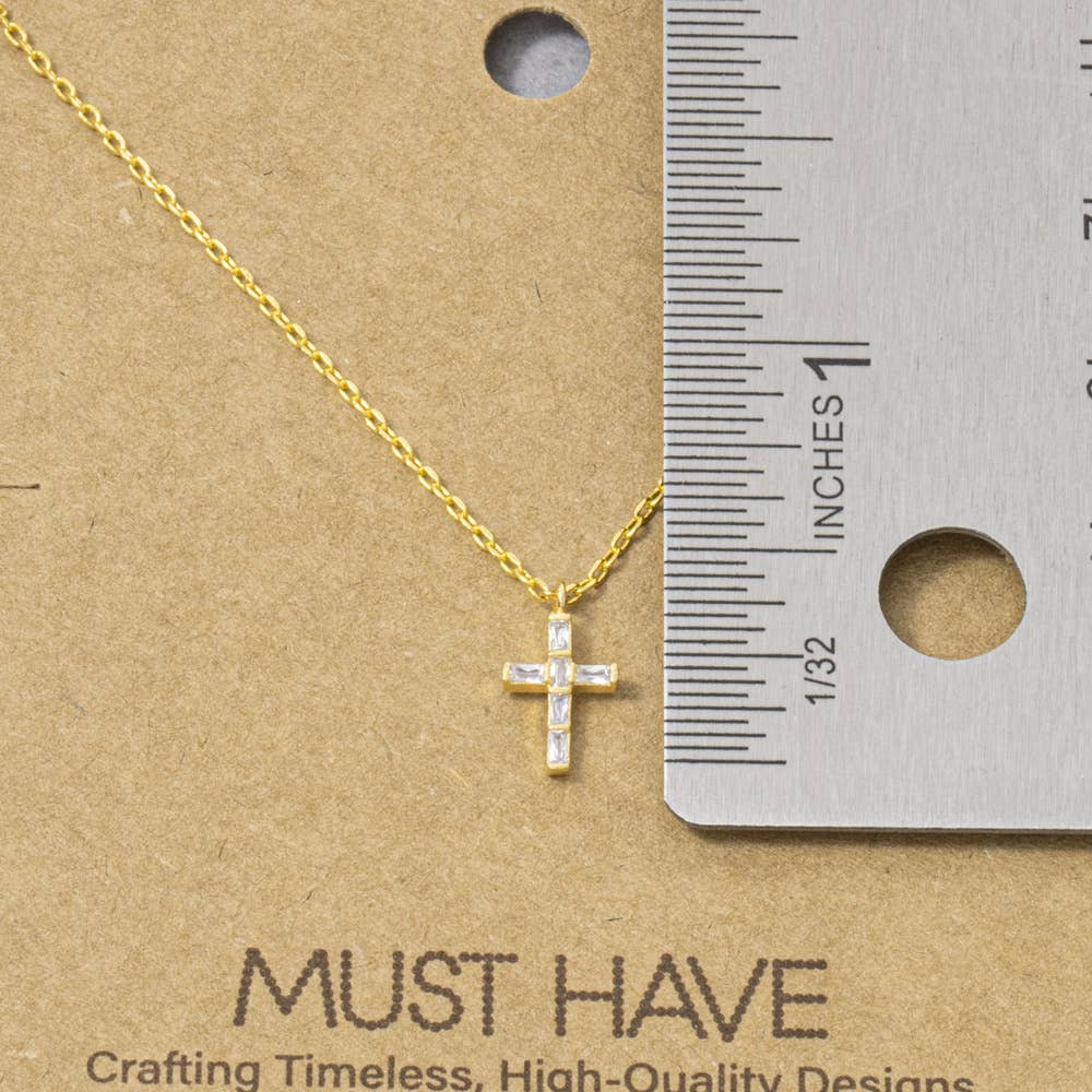 Fame Accessories - 18K Gold Dipped Baguette Cz Cross Necklace