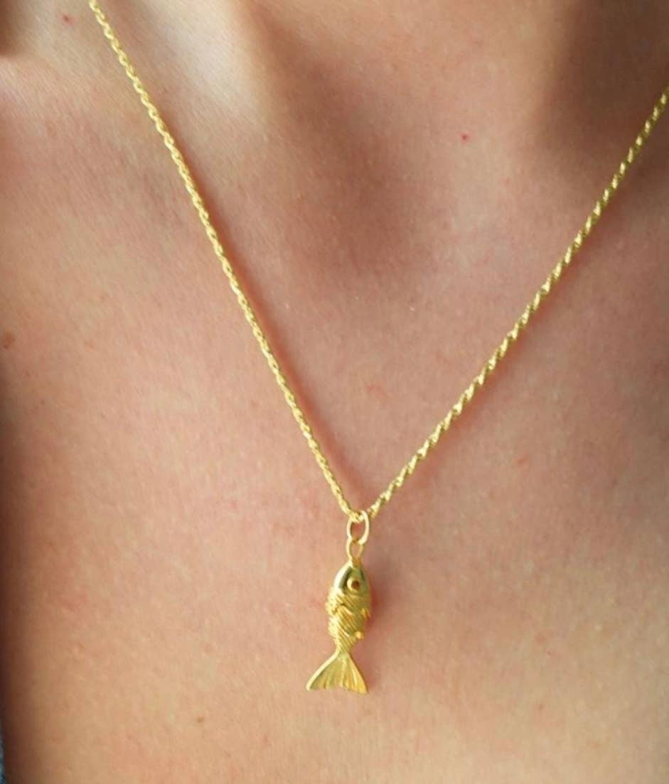 HoopLa - Lure- 14K Gold Steel Articulated Portuguese Fish Necklace