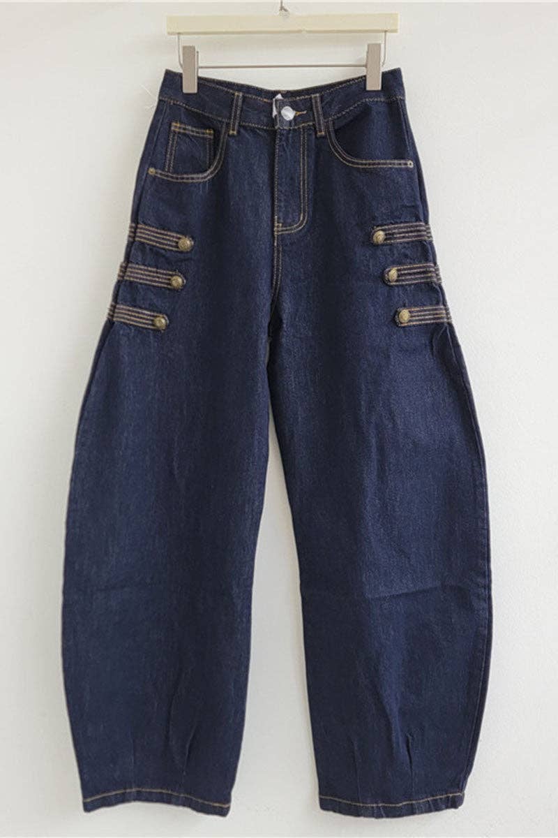 Mccolin - Button-Detail High-Waist Barrel Jeans