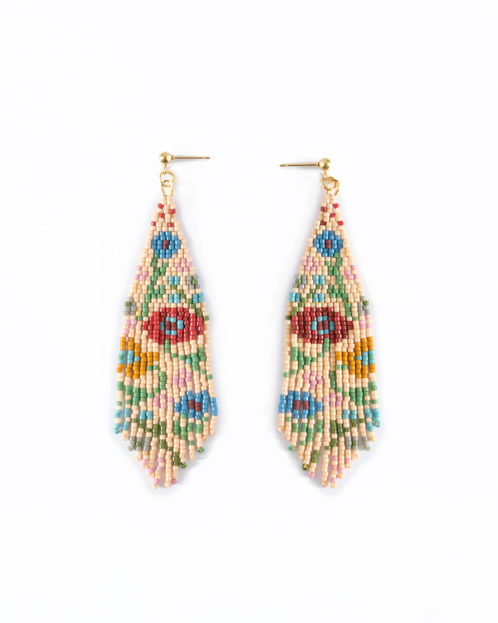 Mayana Designs Co - Beaded Handwoven Wildflower Fringe Earrings (White)