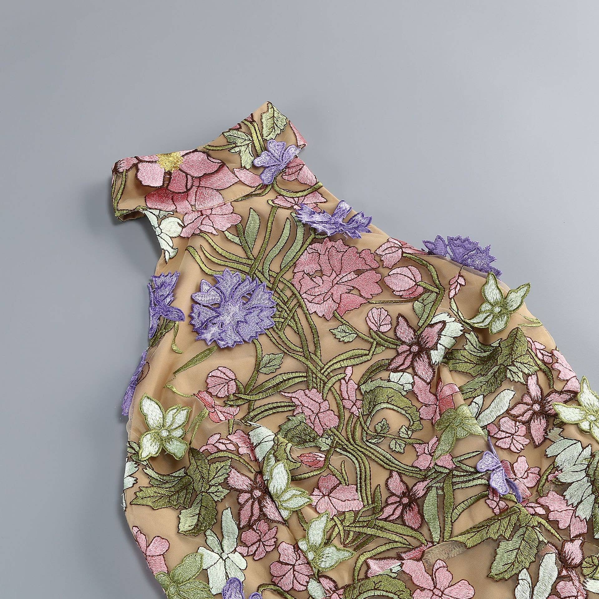 Productseeker - 22Y Elegant Sleeveless Floral Embroidered Sheer Mini Dress