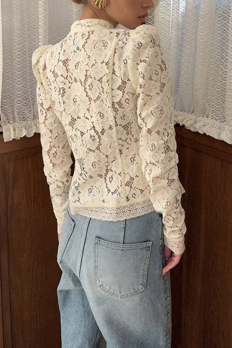 Soli Echo - Elegant Lace Mandarin Collar Blouse