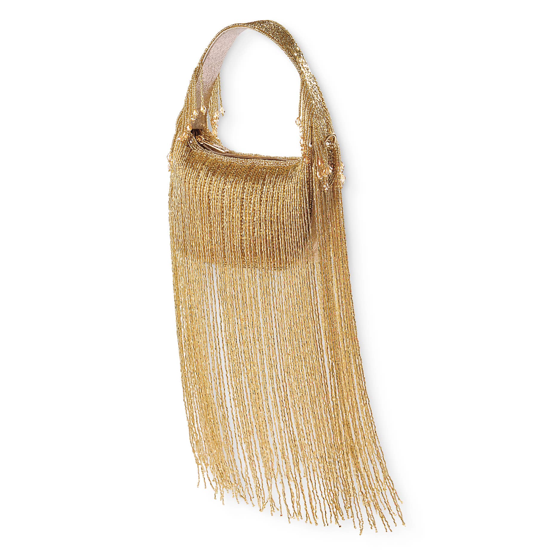 Pyramid Collection - Gold Beaded Fringe Bag