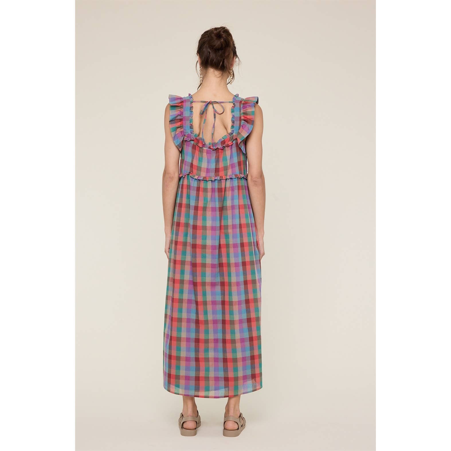 MULTICOLOR PLAID MIDI DRESS