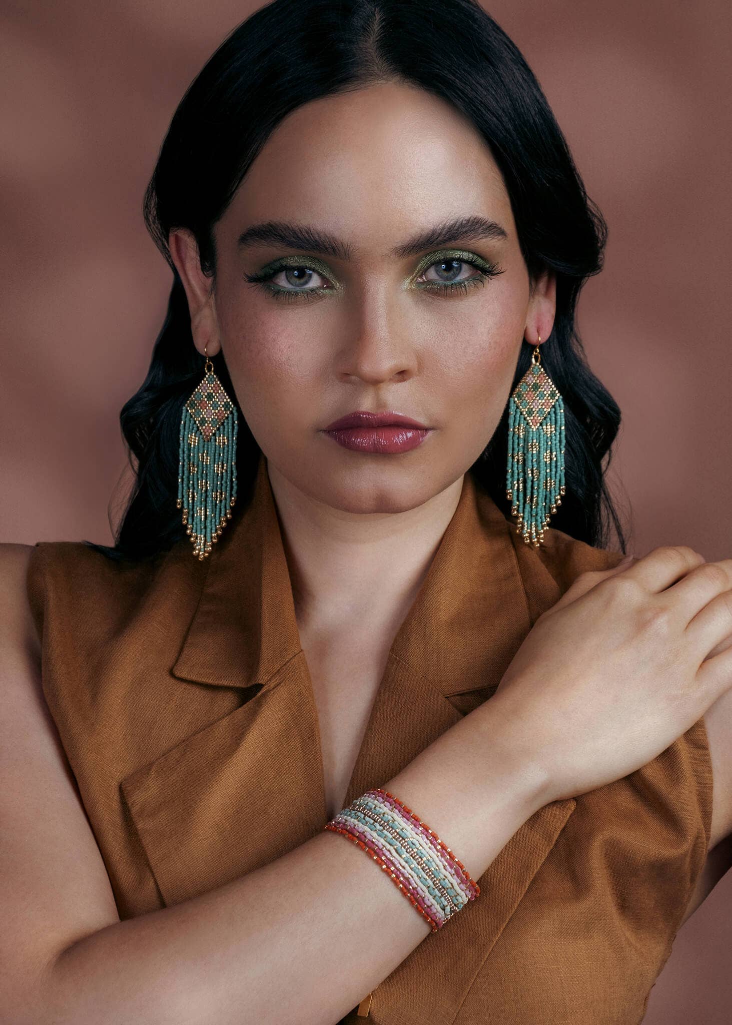 Mayana Designs Co - Beaded Handwoven Sari Fringe Earrings (Blue)