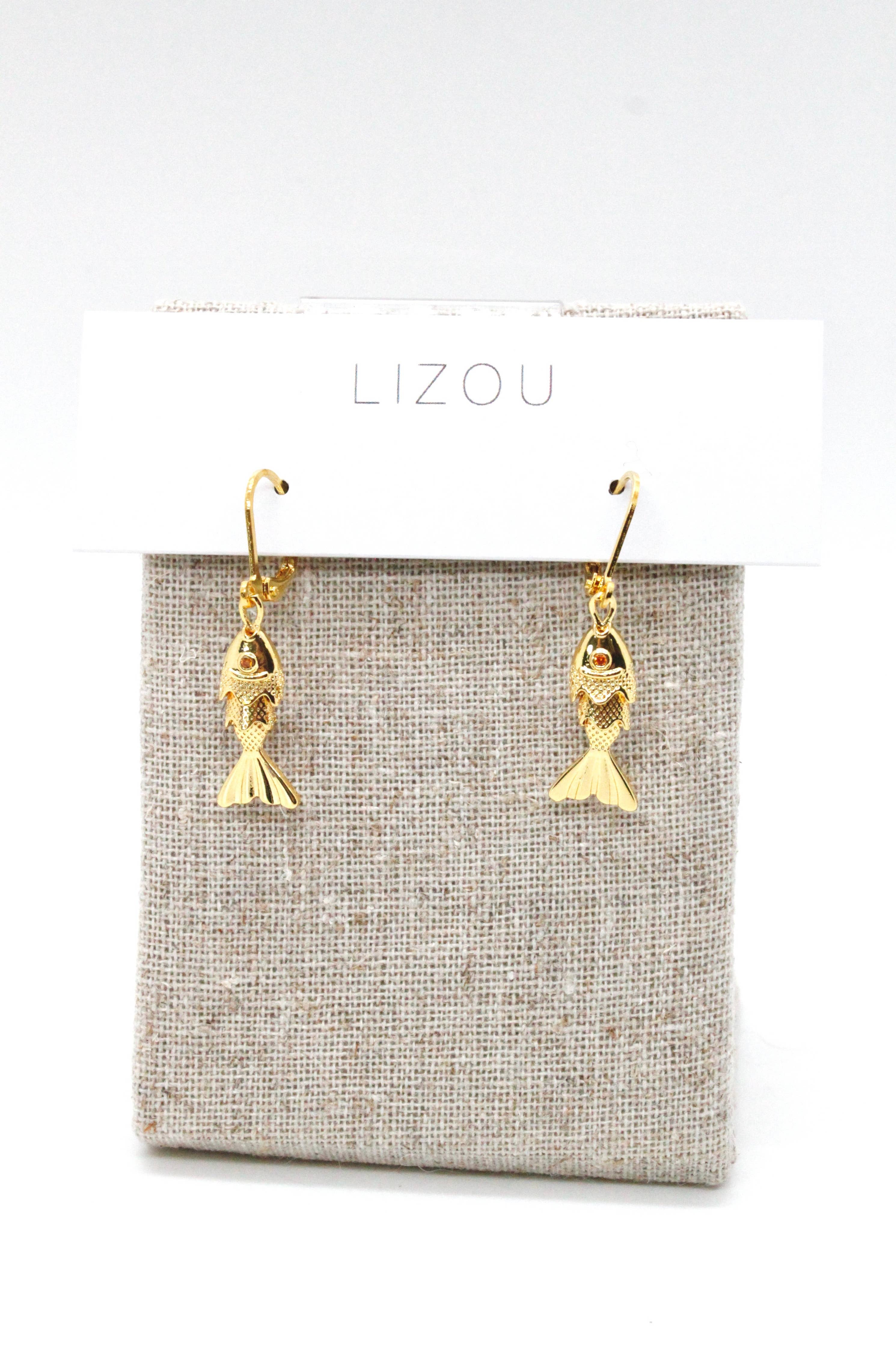 LIZOU - Small Articulated Gold Fish Earrings