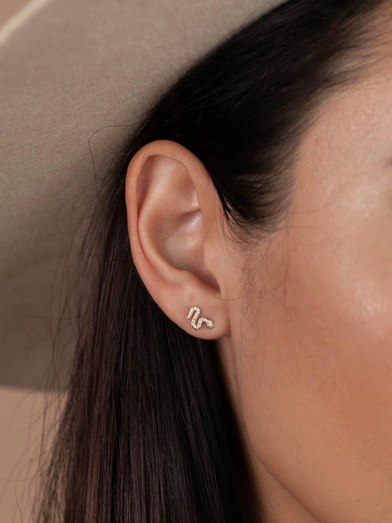 JaxKelly - Pave Stud - Snake - Gold Earrings