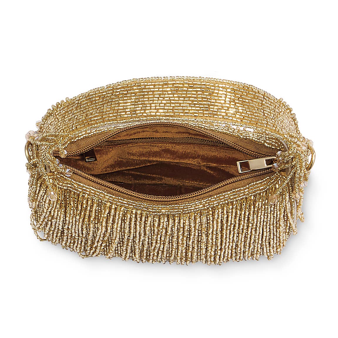 Pyramid Collection - Gold Beaded Fringe Bag
