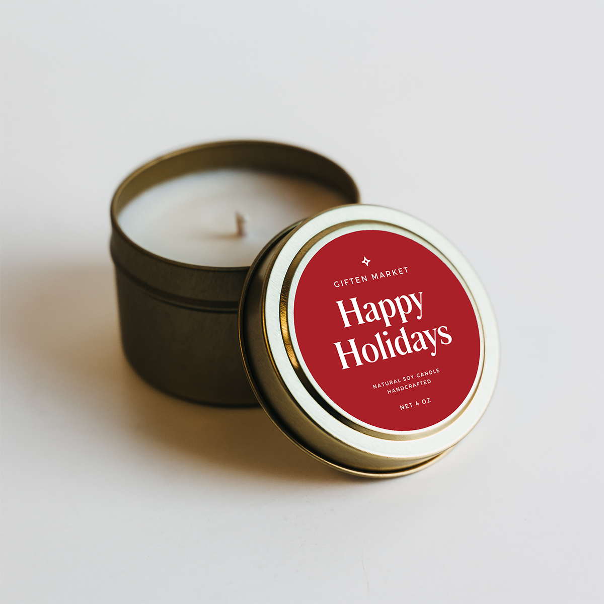 Giften Market - Happy Holidays Soy Candle - 4 oz Gold Travel Tin - Stockings