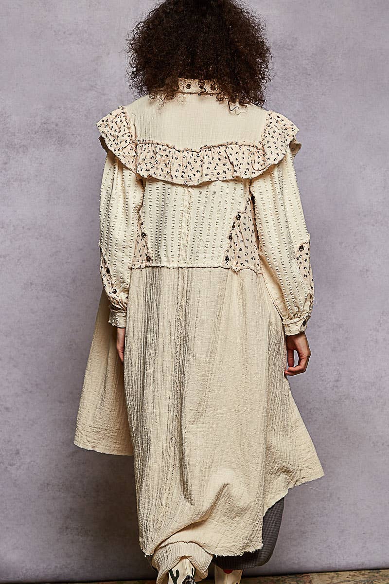 Pol Clothing - Balloon sleeve studs knee length ruffle detail jacket