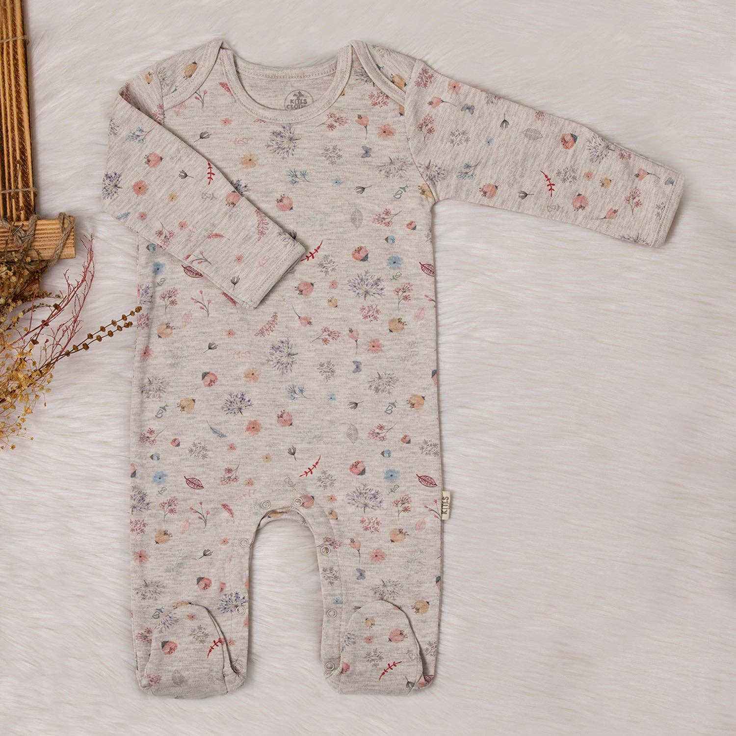 Footed Overall - Nature Themed Beige: 0-3 Months