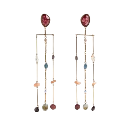 HoopLa - Serenity Cove Fringe Earring- Genuine Gemstone and 14K gold