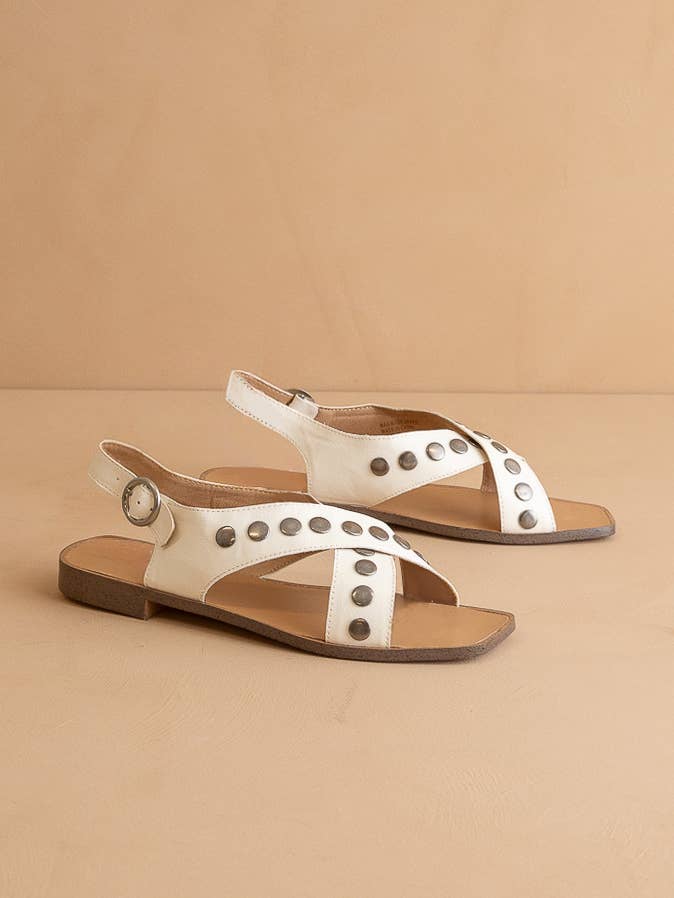 The Kylie White | Studded Cross Band Sandal
