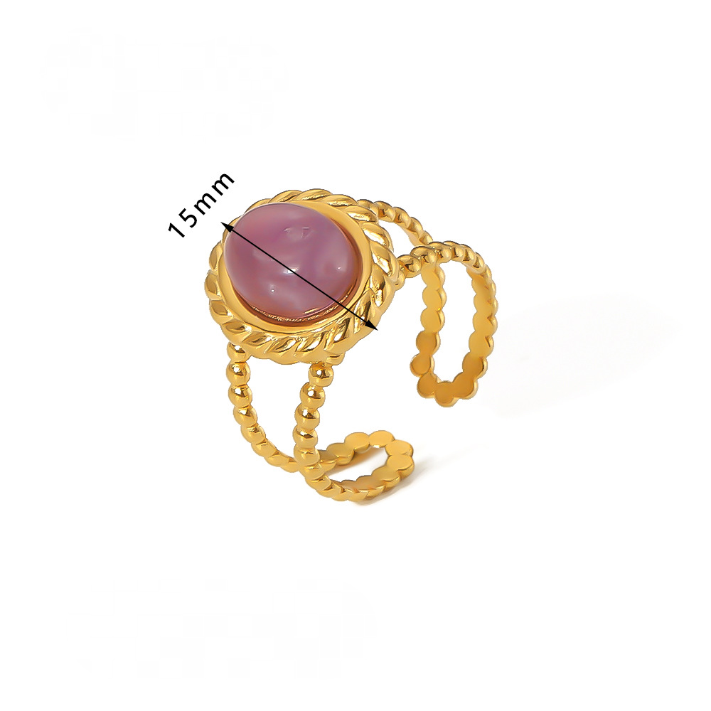 Mio Queena - 18K Gold-plated Stainless Steel Inlaid Stone Rings - FGS/CS