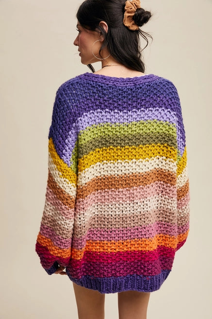 Rainbow Hand-Crochet Open Cardigan
