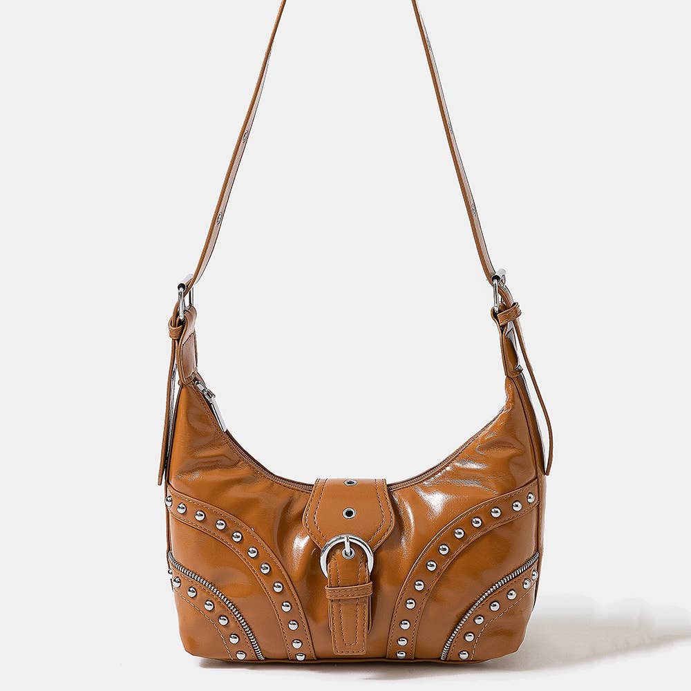 Collections by Fame Accessories - Leather Studded Trim Shoulder Bag