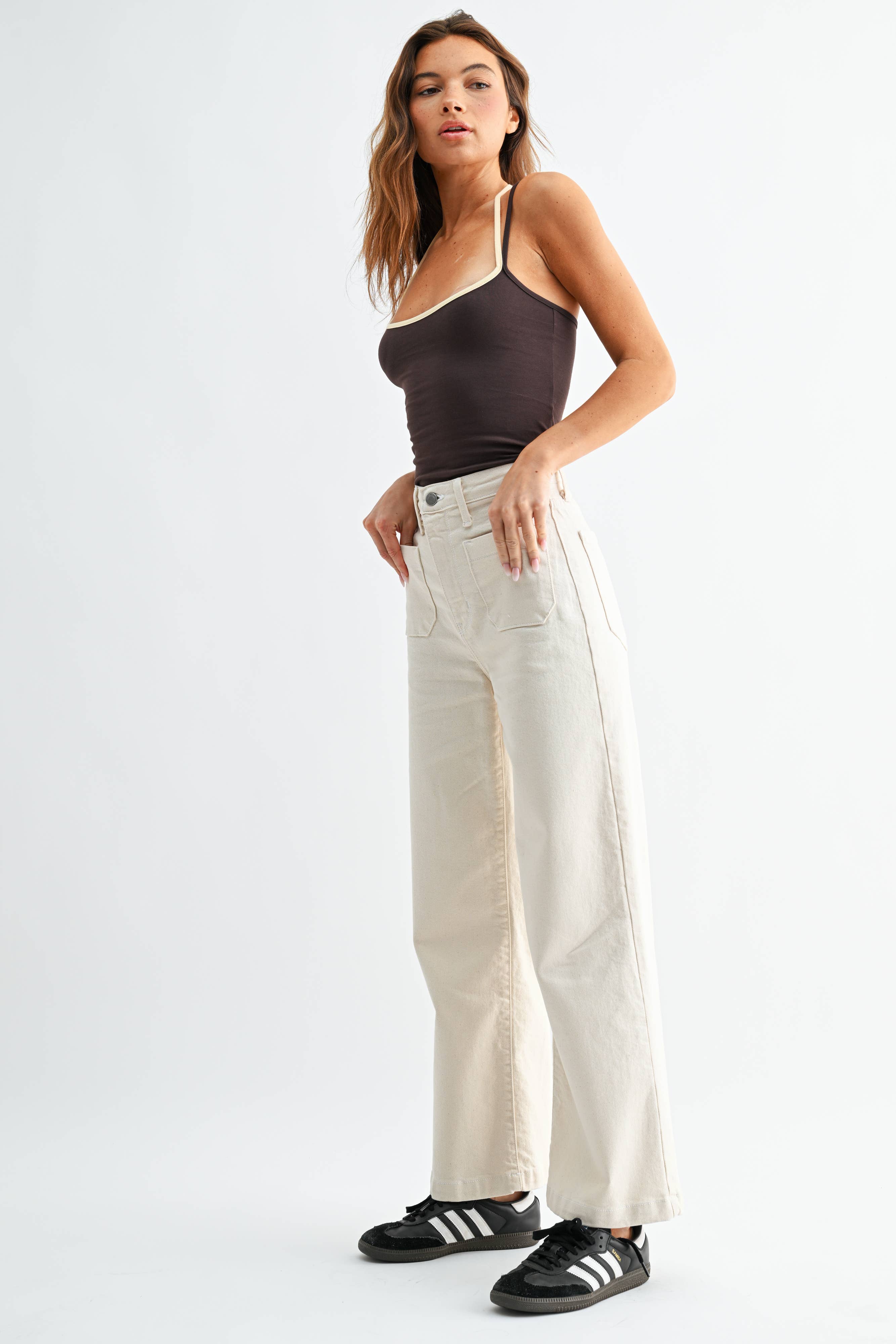 JUST BLACK DENIM - CREAM - Patch Pocket Wide Leg