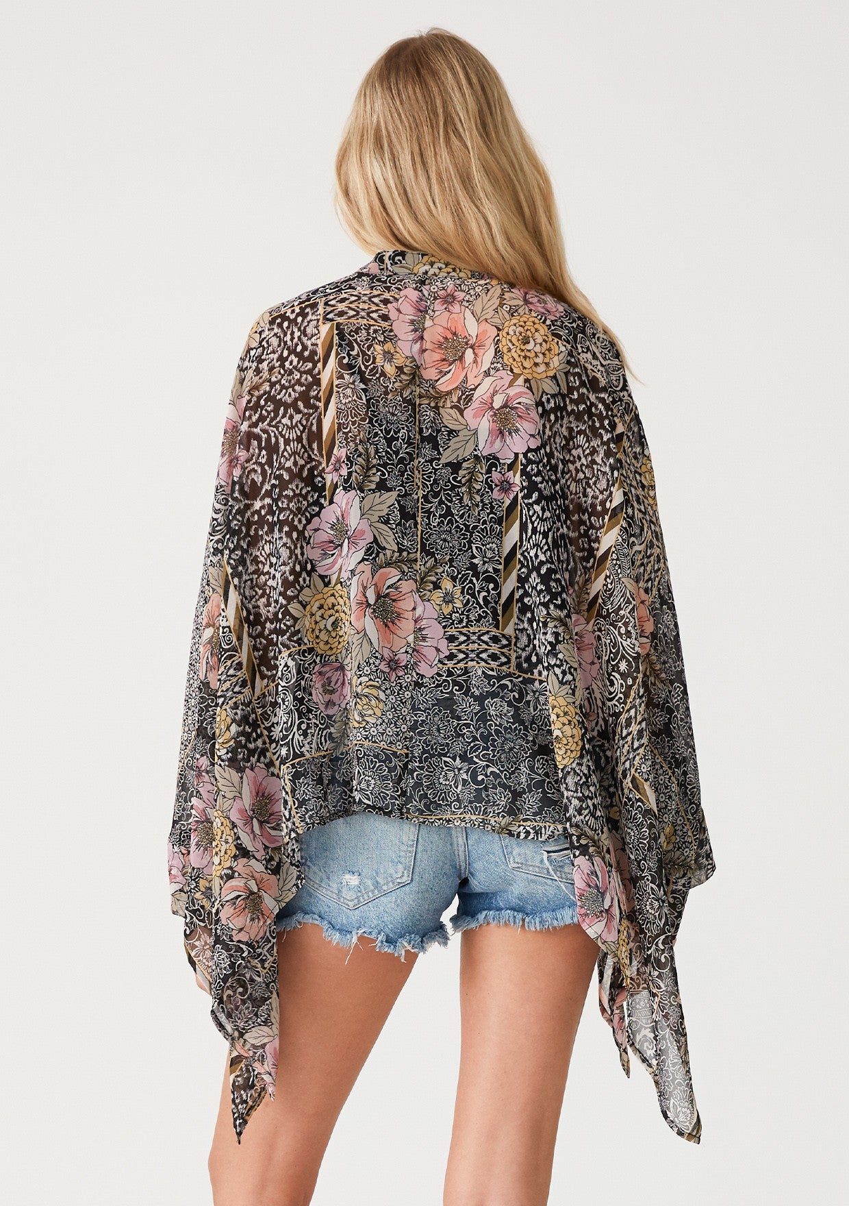 Sheer Floral Asymmetric Button Front Blouse