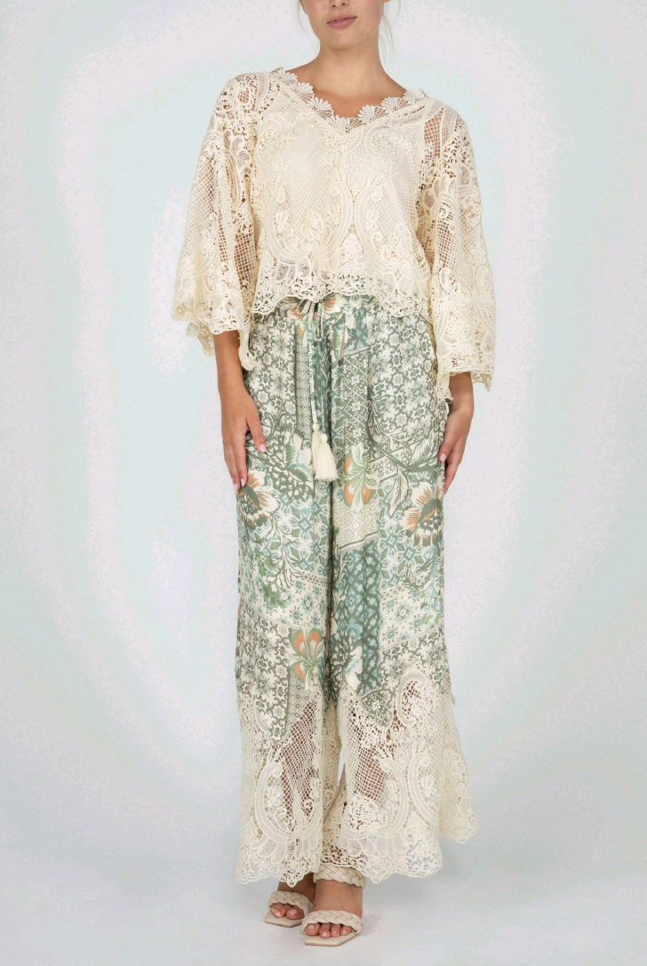 All Over Crochet Cropped Wide Arm Top