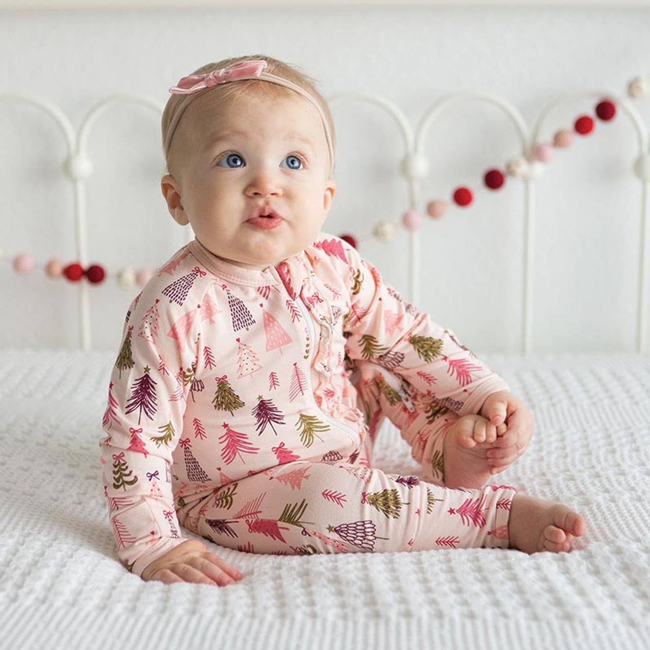 Stephan Baby by Creative Brands - Cozy Romper with Ruffles - Pink Trees