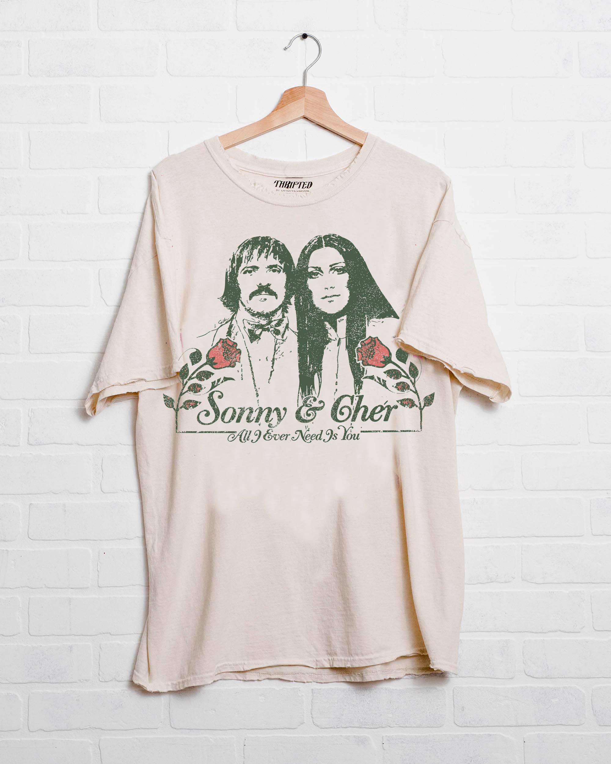 LivyLu - Sonny & Cher All I Need is Love Off White Thrifted Tee