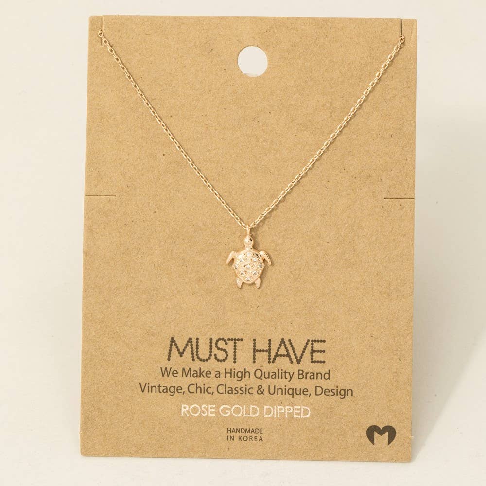 Fame Accessories - Gold Dipped Cz Studded Turtle Pendant Necklace