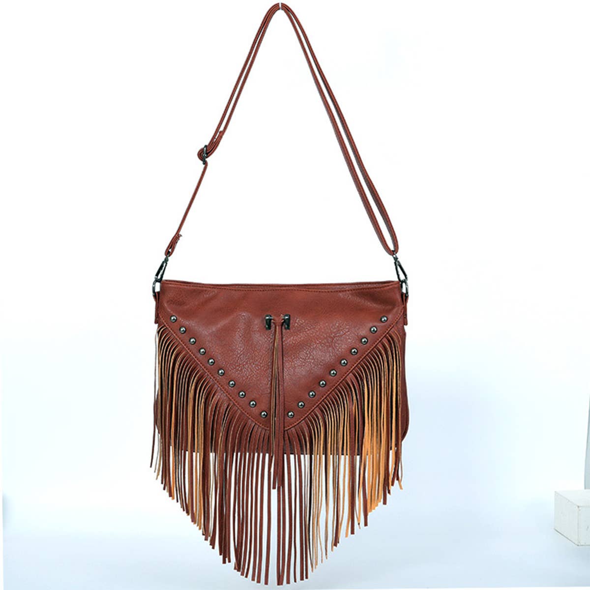 RIVET SOFT PU LEATHER TASSEL SHOULDER BAG