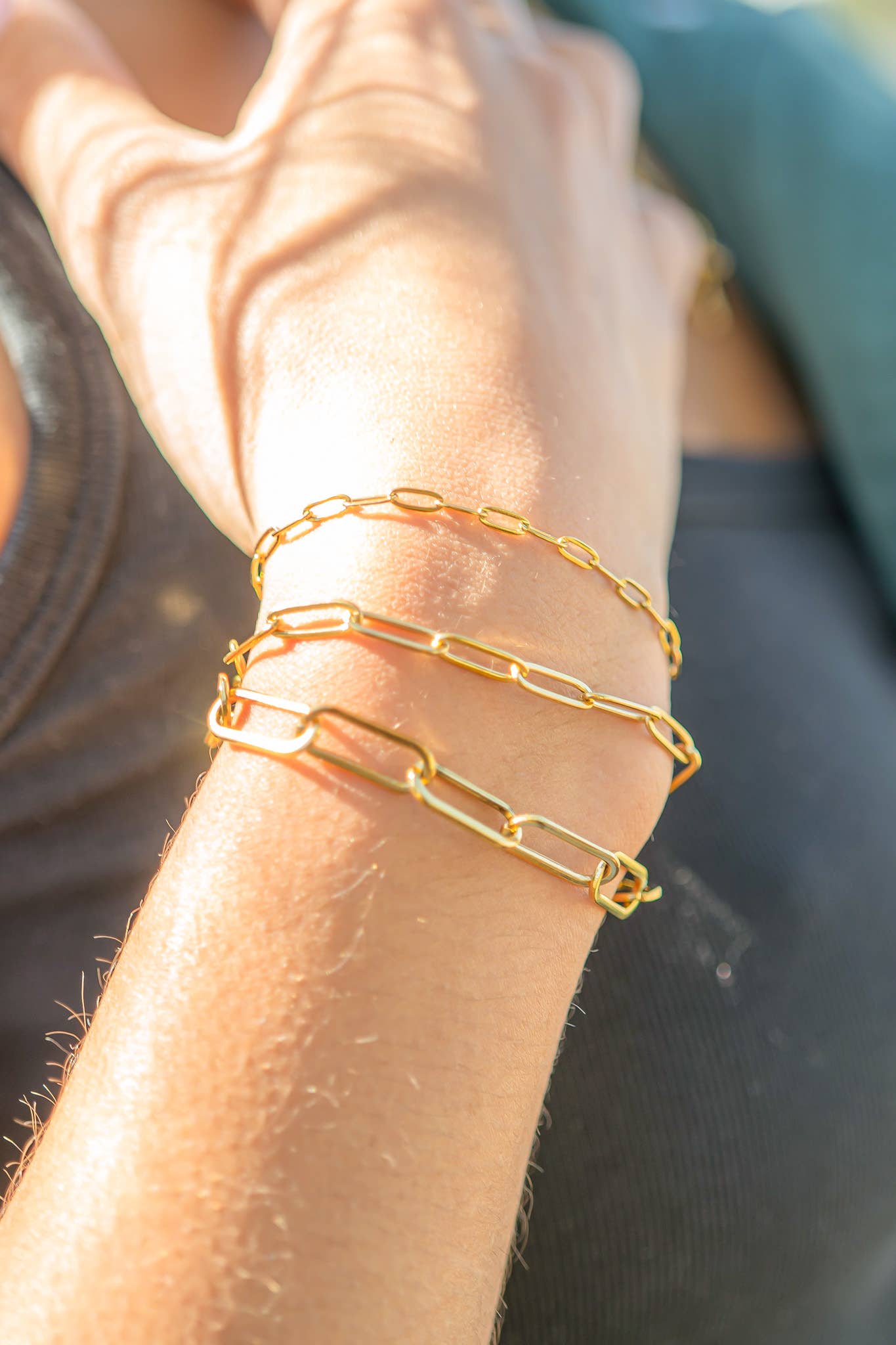 WJW - Gold Stainless Steel Paperclip Chain Bracelet + Extension