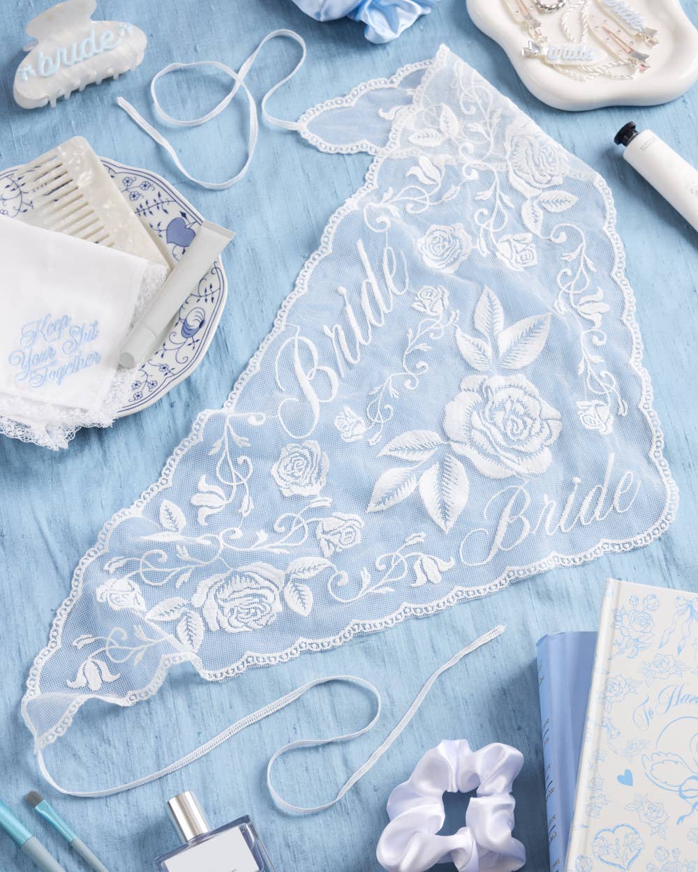xo, Fetti - Bride Lace Headscarf | white embroidered bridal bachelorette