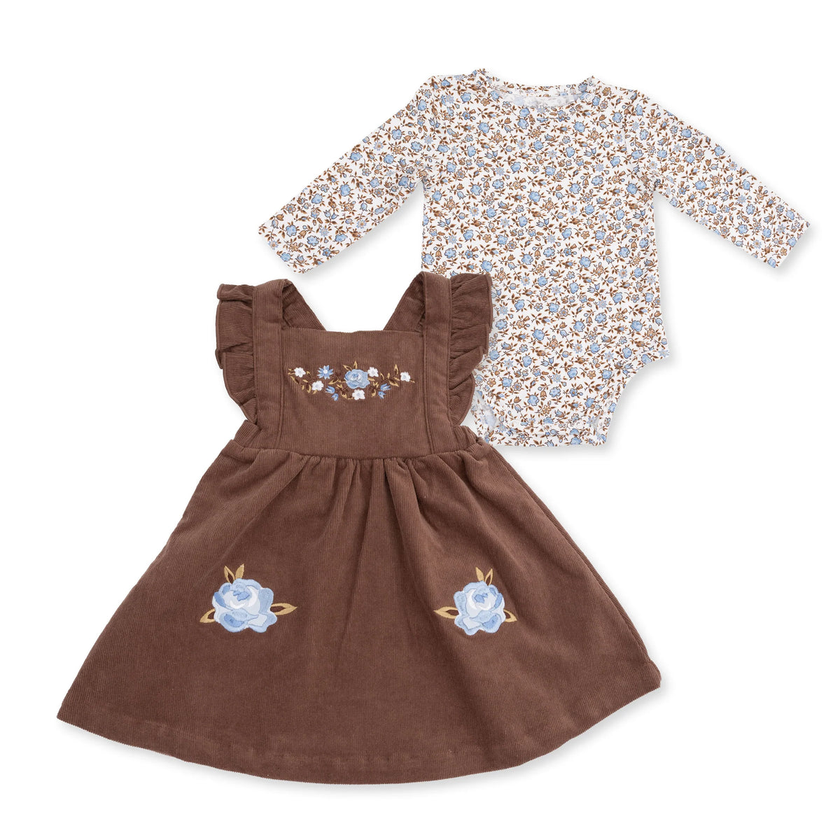 Hazel Floral Pinafore Dress and Long Sleeve Bodysuit Set