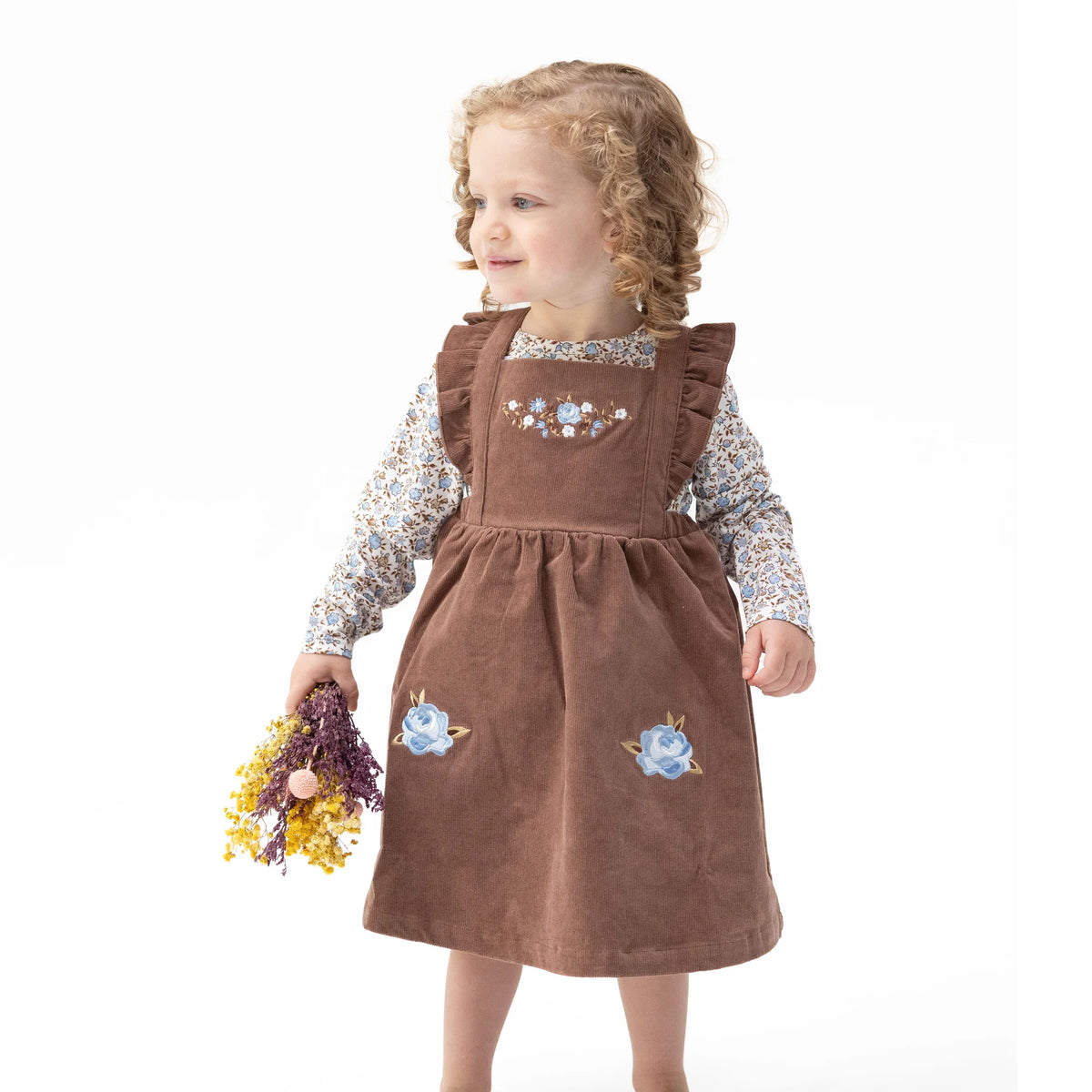 Hazel Floral Pinafore Dress and Long Sleeve Bodysuit Set