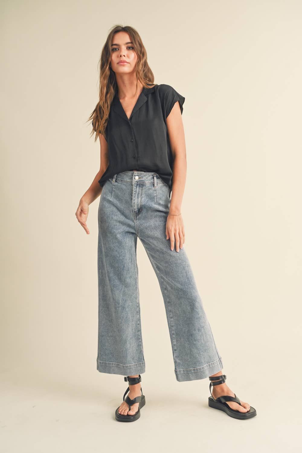 MIOU MUSE BUTTON DOWN CAP SLEEVE SHIRTS