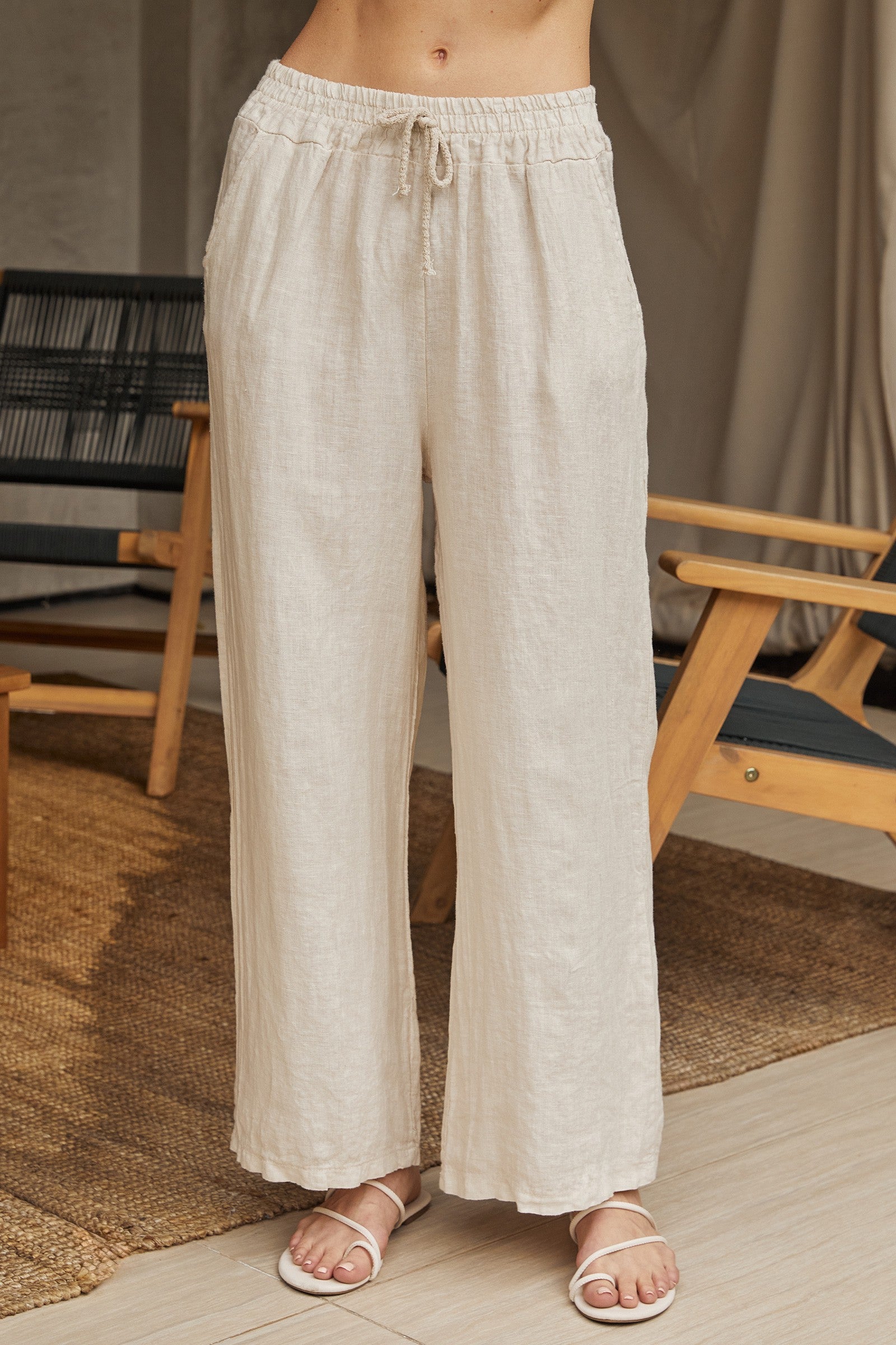 ITALIAN LINEN DRAWSTRING PANTS WITH POCKETS