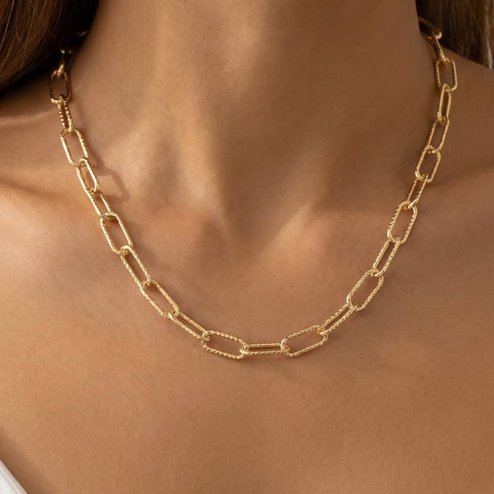 Fame Accessories - Gold Dipped Dainty Textured Oval Chain Necklace