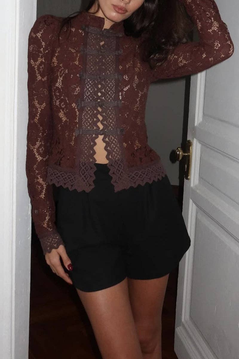 Soli Echo - Elegant Lace Mandarin Collar Blouse