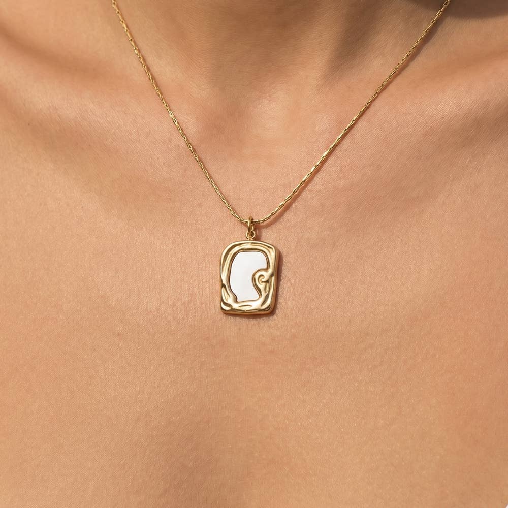 Fame Accessories - Stainless Steel Mother Of Pearl Pendant Necklace