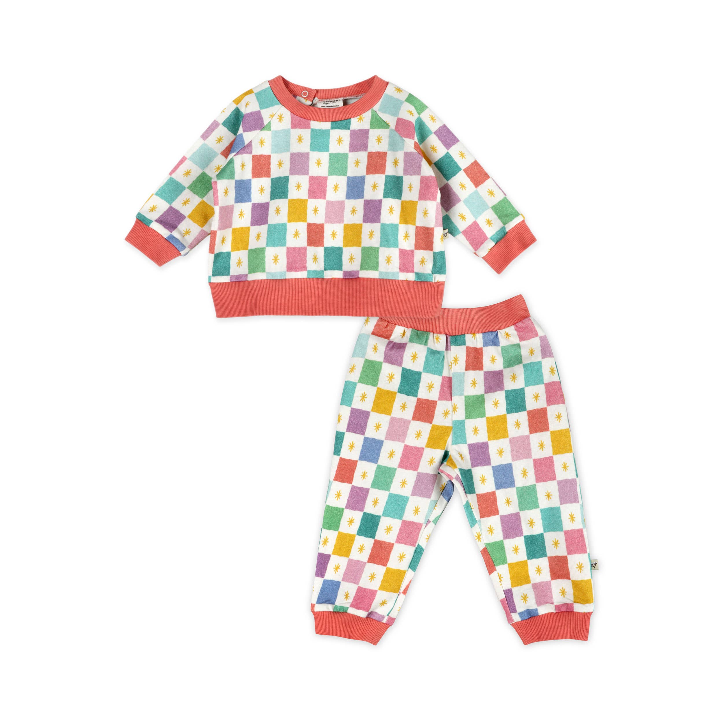 Viverano Organics - Colorful Checks Baby Sweatshirt & Jogger (Organic Fleece)