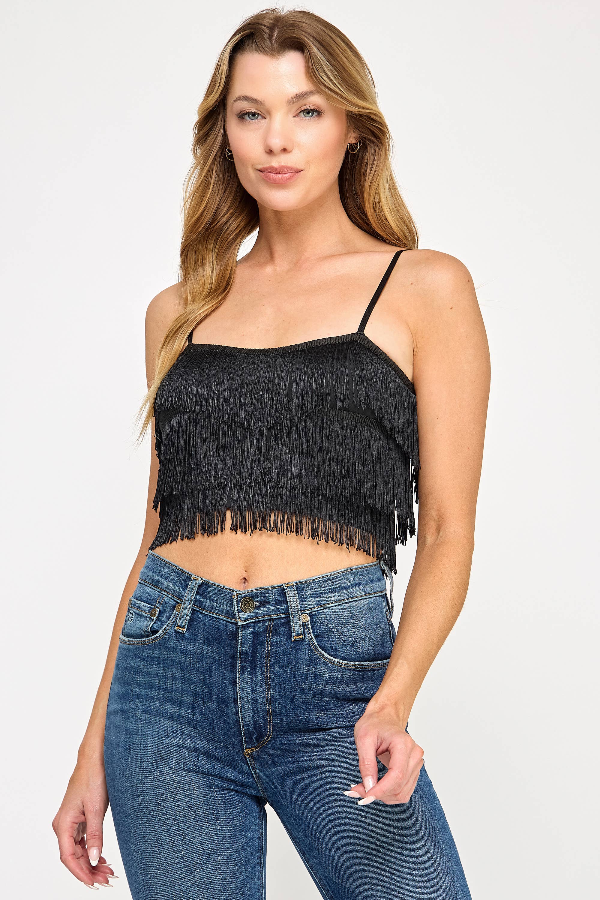 Tassel Fringe Crop Tiered Ruffle Cropped Tank Top