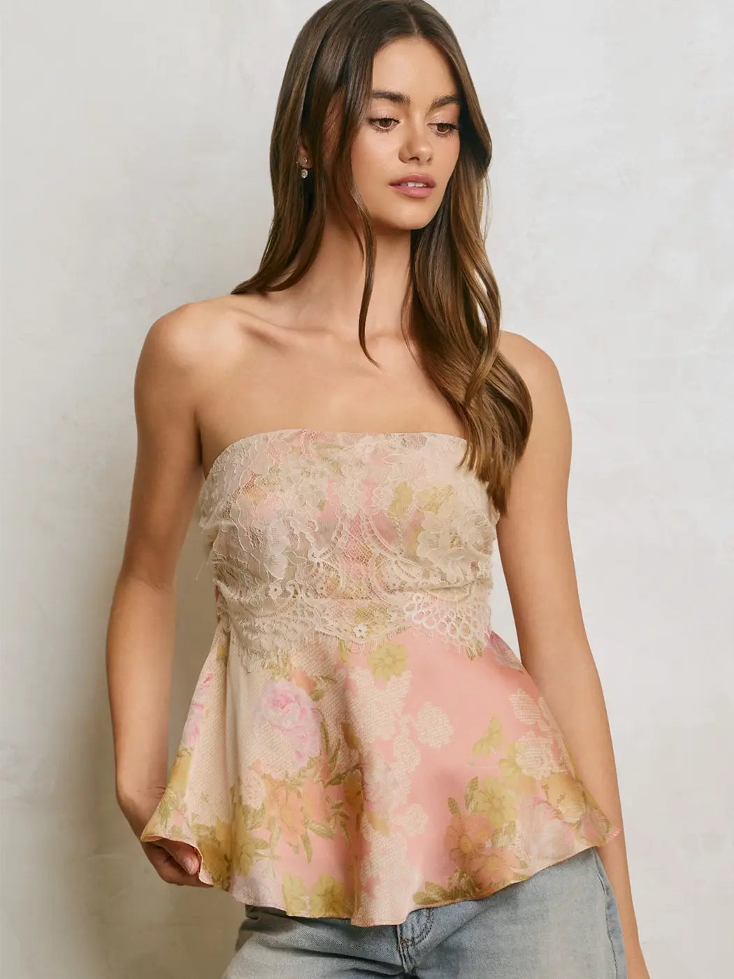 Meadow Romance Strapless Lace Flared Top