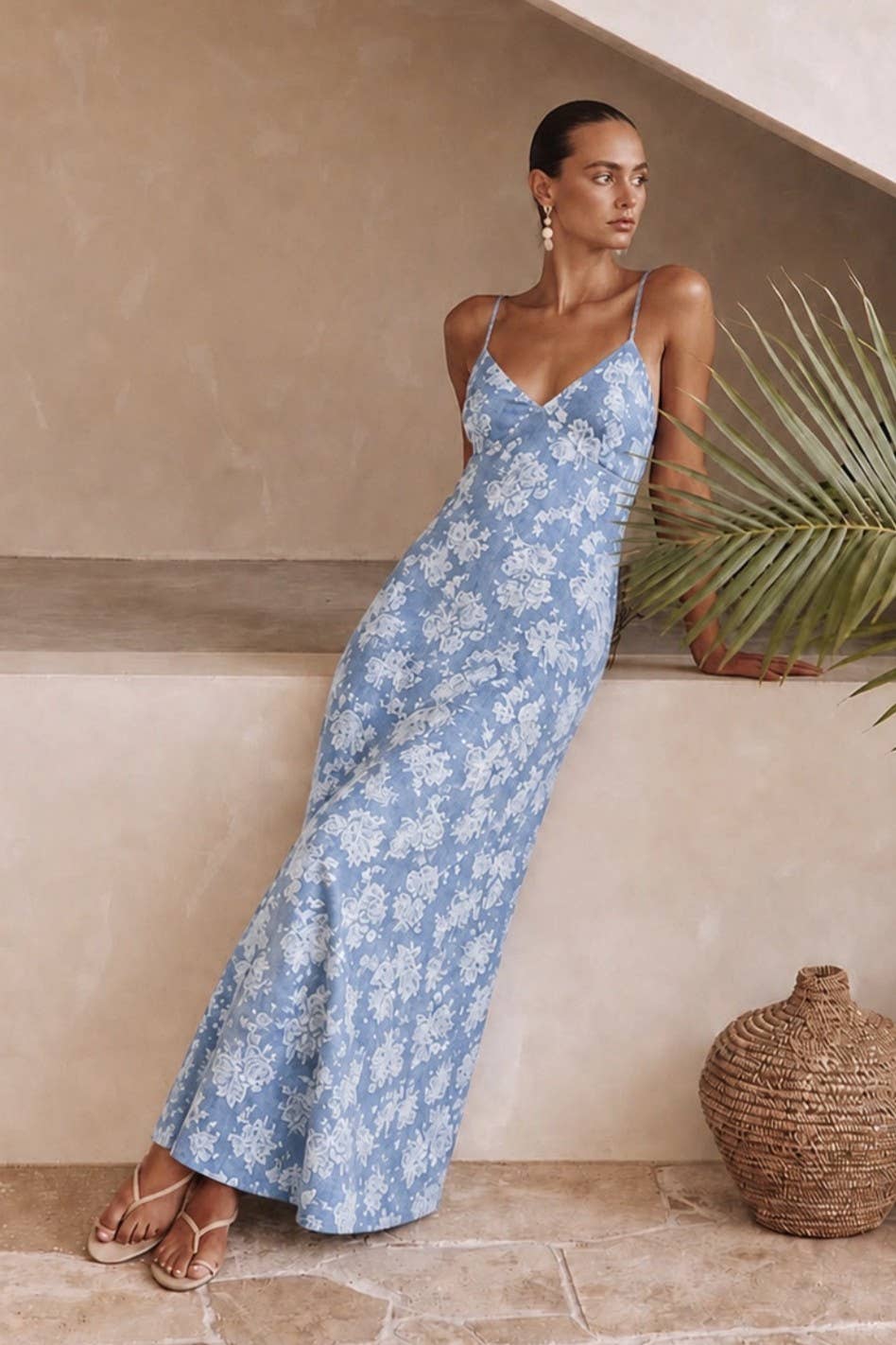 ACOA COLLECTION - CHAMBRAY CROSS BACK SLIP DRESS